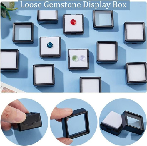 12 Pcs Black Gemstone Display Box With Clear Top 1.18 In Cci