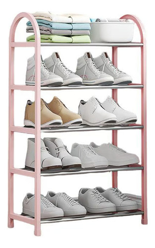 Zapatero Rack De 5 Niveles Estante Mueble Organizador Calzado Zapatera Multifuncional Armable Hogar Dormitorio Color Rosa