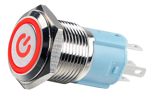 Boton Pulsador De Metal Sin Retencion Logo 16mm Led 12v Rojo