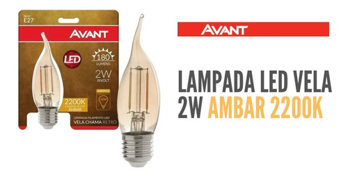 Imagem 1 de 5 de Lâmpada Vela Retrô 2w Avant Ambar 2200k E27