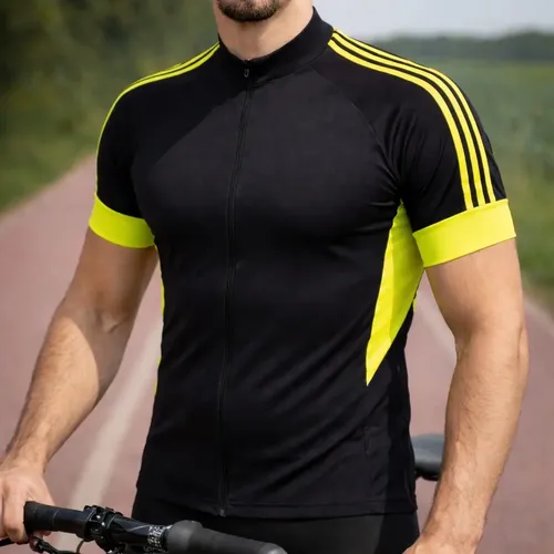 Kit Ciclismo: Camisa Dry Fit Uv Zíper Bolsos Preto/amarelo Neon Gg