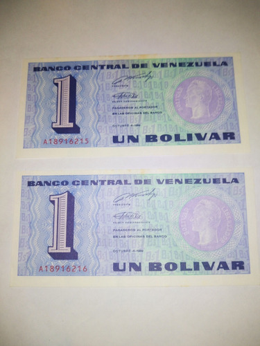 Billetes Fuera De Circulación De 1 Bs Tinoquitos Consecutivo