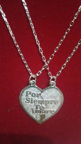 Conjunto Corazon Partido + 2 Cadenas, Plata 925 Genuina