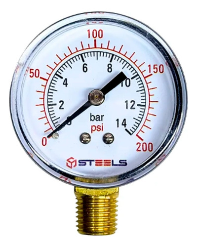 Manômetro 52mm 1/4 Npt 200 Psi Saída Vertical