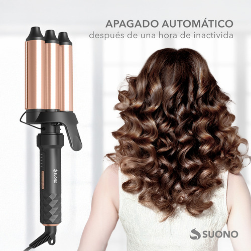 Buclera de Pelo Rizador Triple de Barril Suono Ondulera Modelador de Cabellos Con Ajuste Temperatura 25mm Color Negro