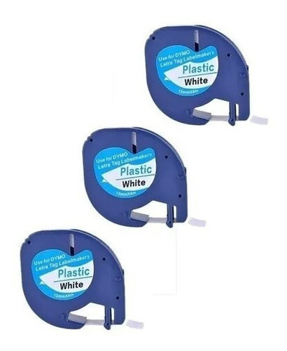 Kit Com 3 Fitas Plasticas P/ Etiquetadora Dymo Letratag 12mm