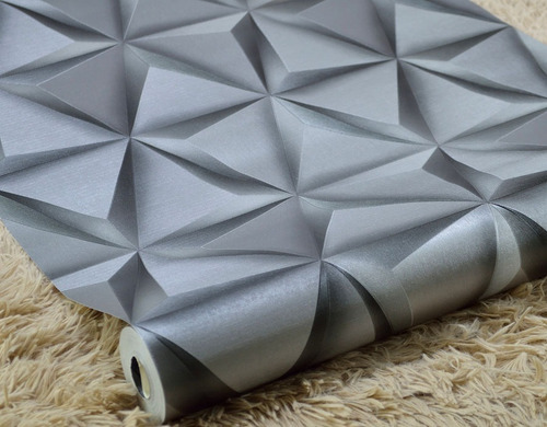 Imagem 4 de 7 de Papel De Parede Textura Alto Relevo Geométrico Cinza 3d