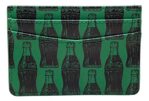 Tarjetero Coca Cola De Vinipiel Texturizado Para Hombre Color Verde Diseño De La Tela Liso
