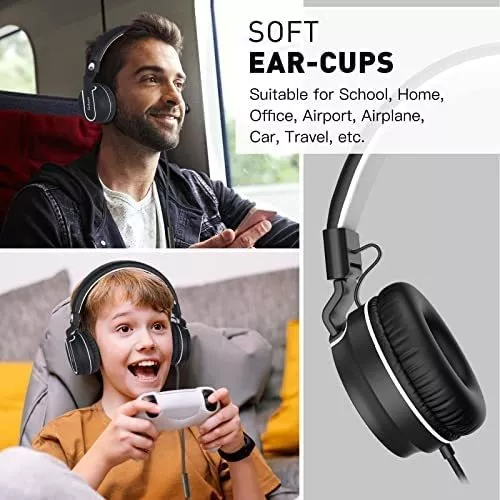 rockpapa 950 - Auriculares con cable para niños y niñas, para la escuela y  el aula con micrófono, auriculares plegables con cable con conector de