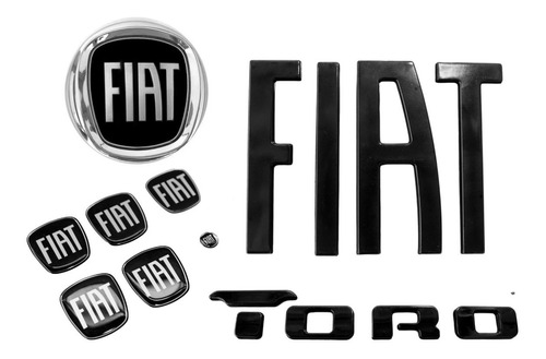 Kit 9 Emblemas Preto Black Piano Fiat Toro