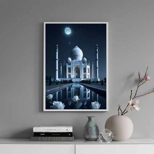 Quadro Taj Mahal - Noite Lua Cheia 24x18cm