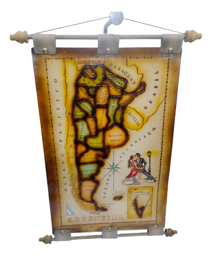 Mapa Pergamino Cuero Legítimo Hecho En Argentina. Marrón .