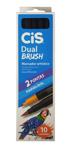 Caneta Pincel Dual Brush Preta Aquarelável Cis C/10