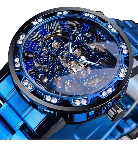 Relógio Mecânico De Luxo Com Diamante Transparente
