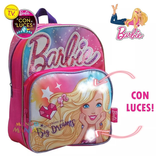 Mochila Espalda Jardin 12p Con Luz Barbie Rosa (14032)