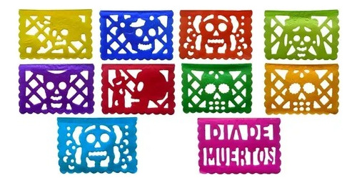 Papel Picado Colores Ofrenda Día D Muertos 12x9cm 100pz Mini