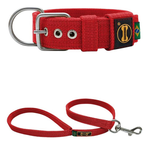 Coleira Cachorro Grande Pit Bull Fit Vermelho Pp + Guia 80cm