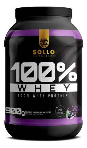 Whey Protein 100% 900g Sollo Nutrition - Sabor Açaí Com Frutas