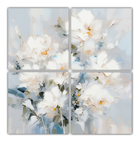80x80cm Cuadro Floral Blanco Y Amarillo Estilo Arte Ilustrad