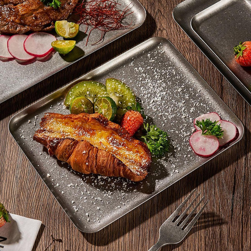 Bandeja Elegante De Acero Inoxidable Para Servir 30cm X 20cm