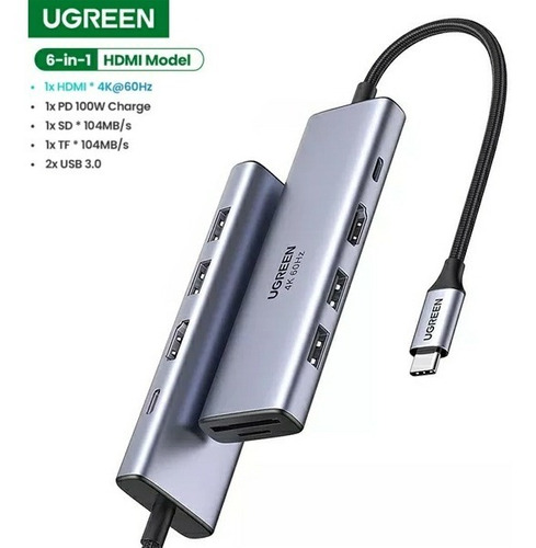 Ugreen Adaptador Tipo C Hub 6 En 1 Usb 3.0 Hdmi Lector Sd Tf