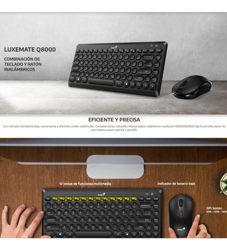 Imagen 2 de 2 de Combo Mini Teclado Y Mouse Portatil Inalambrico Q8000 Genius