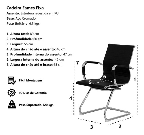 Imagem 5 de 5 de Cadeira Escritório Interlocutor Stripes Fixa Pu Branca