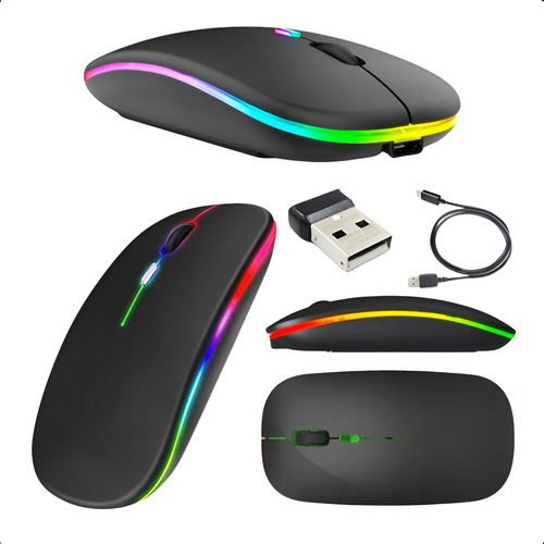 Mouse Recarregável Sem Fio Bluetooth Usb Led Rgb Ergonômico