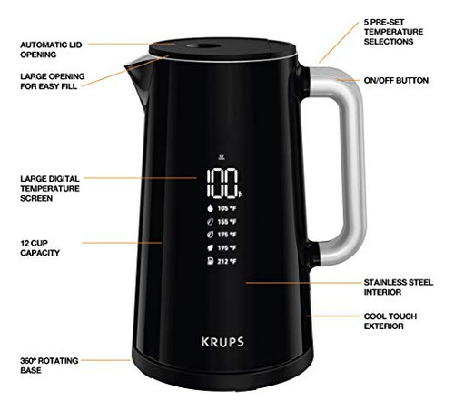 Hervidor Eléctrico Krups Smart Temp, 1.7 L, Acero