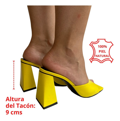 Imagen 3 de 8 de Zapatilla Mujer Felipe Rentería Moda Piel Tacón Geométrico