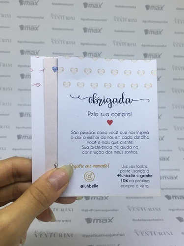 200 Cartinhas Agradecimento Personalizada Encomenda Chegou