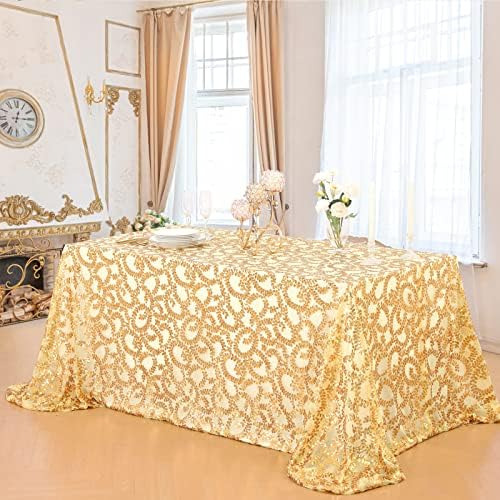 Mantel Rectangular Con Purpurina Dorada De 90 X 156 Pulgadas