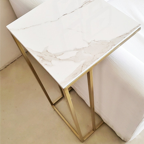 Imagen 6 de 10 de Mesa De Arrim Simil Marmol Con Est. Hierro Minimalista