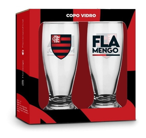 Conjunto 2 Copos Munich Flamengo Vidro Cerveja Chopp - 200ml