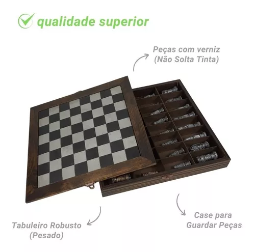 Jogo De Xadrez Com Tabuleiro Imperial Decoração Luxo Resina