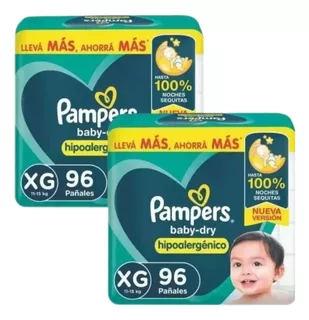 Pampers Baby-dry Xg 192 Ud ( 2 Paq De 96 ) Promo