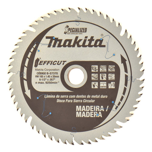 Hoja De Sierra Makita X 165mm 56 Dientes Madera Melamina Mdf