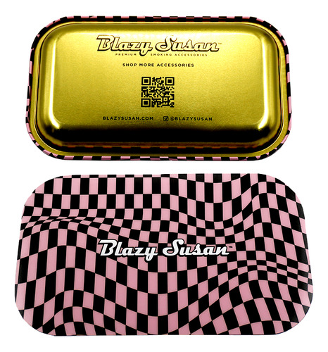 Charola Cigarrera Mediana Con Tapa Blazy Susan Rosa Trippy Checkers