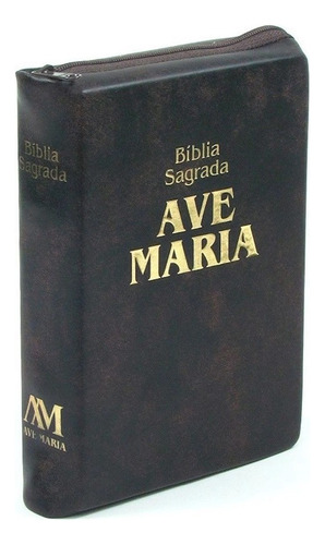 Bíblia Sagrada com Zíper Tamanho Médio Marrom - Ave Maria