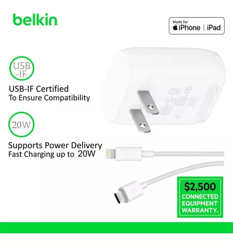 Belkin Cargador de pared USB-C de 18 W con cable USB-C a Lightning de 4  pies (cargador rápido para iPhone 11, 11 Pro, 11 Pro Max, XS, XS Max, XR,  X