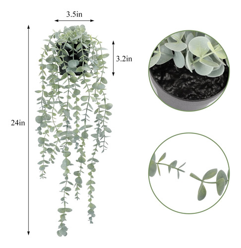 Paquete 2 Plantas De Eucalipto Colgantes Artificiales Verde Verde