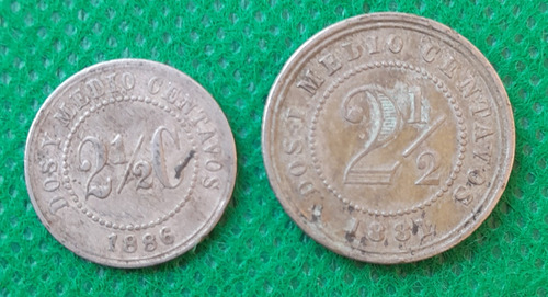 2 Monedas De 2 1/2 Centavos, Diferentes Años 