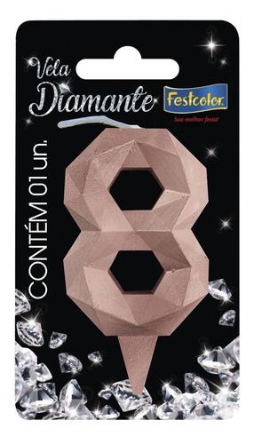 Número 8 - Vela Diamante Rose Gold Para Bolo E Festa