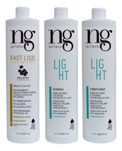 Ng De France Kit Fast Liss + Shampoo + Cond. Light Litro