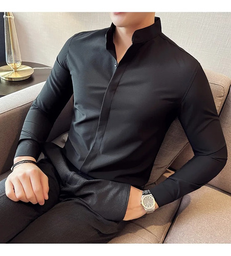 Camisa De Cuello Alto Slim Tapeta Invisible Minimalista Moda