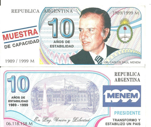 Billete Diez Pesos Menen Trucho 1989/1999