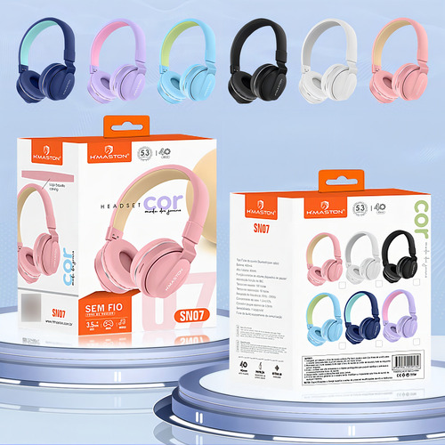 Fone De Ouvido Headset Bluetooth 5.3 Game Com Microfone Sn07 Cor Rosa Luz Branco
