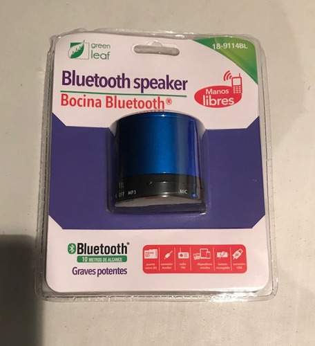 Bocina Portátil Cilindro Bluetooth Usb Green Leaf 18-9114bl