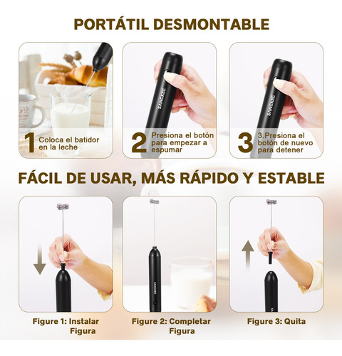 Espumador De Leche Mano Recargable Con 2 Batidores Y Soporte