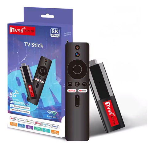 Mini Tv Stick Android 14 Quad Core 8k Canales Liberados Negro Estándar